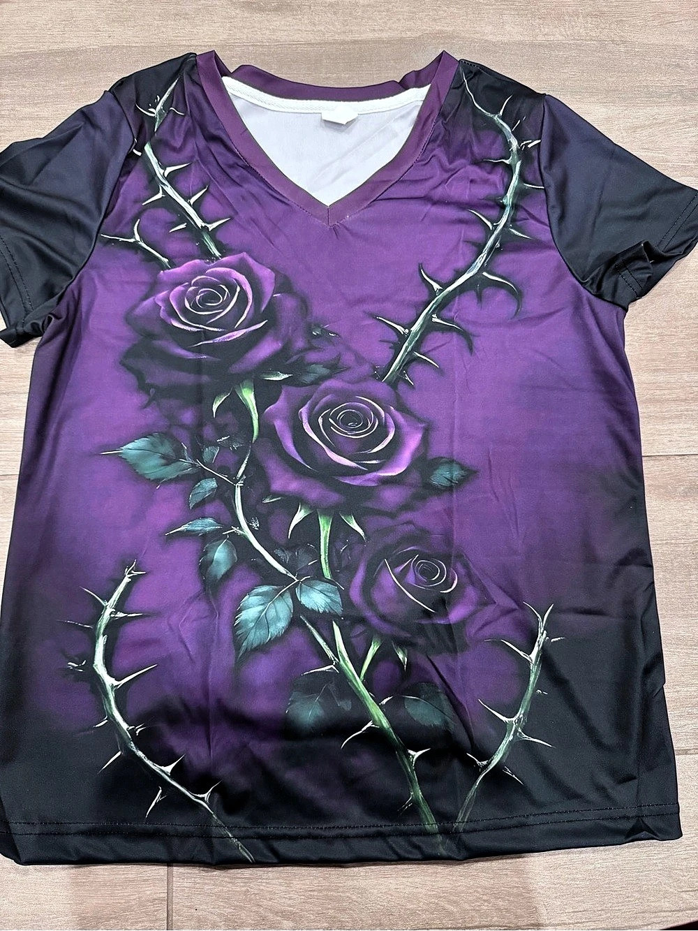 Women's Purple Floral Thorn Rose Tee size XL